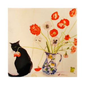 Poppies & Black Cat